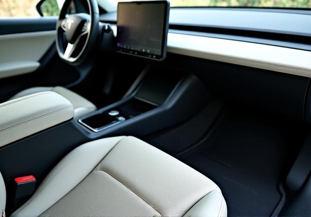 汚れたテスラモデルYのインテリア